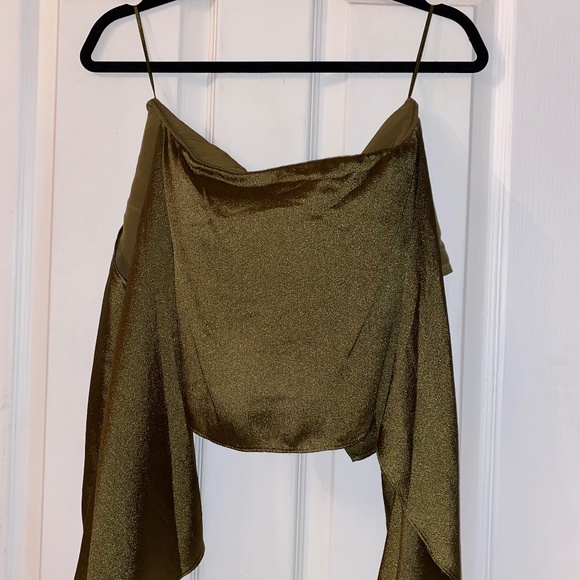 Olive Off Shoulder Flowy Crop Corset Top Army Sergeant Green Guess Large 12 - Picture 3 of 6